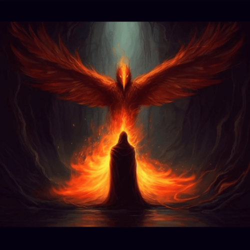 Grey_Fox_phoenix_wrapping_around_a_cloaked_man_with_a_hat_190f1ad1-16d2-4094-9f2e-3818ffdb5623