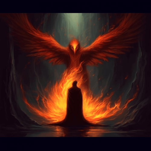 Grey_Fox_phoenix_wrapping_around_a_cloaked_man_with_a_hat_97eb71e5-1efc-45be-8113-34af66aee1e3